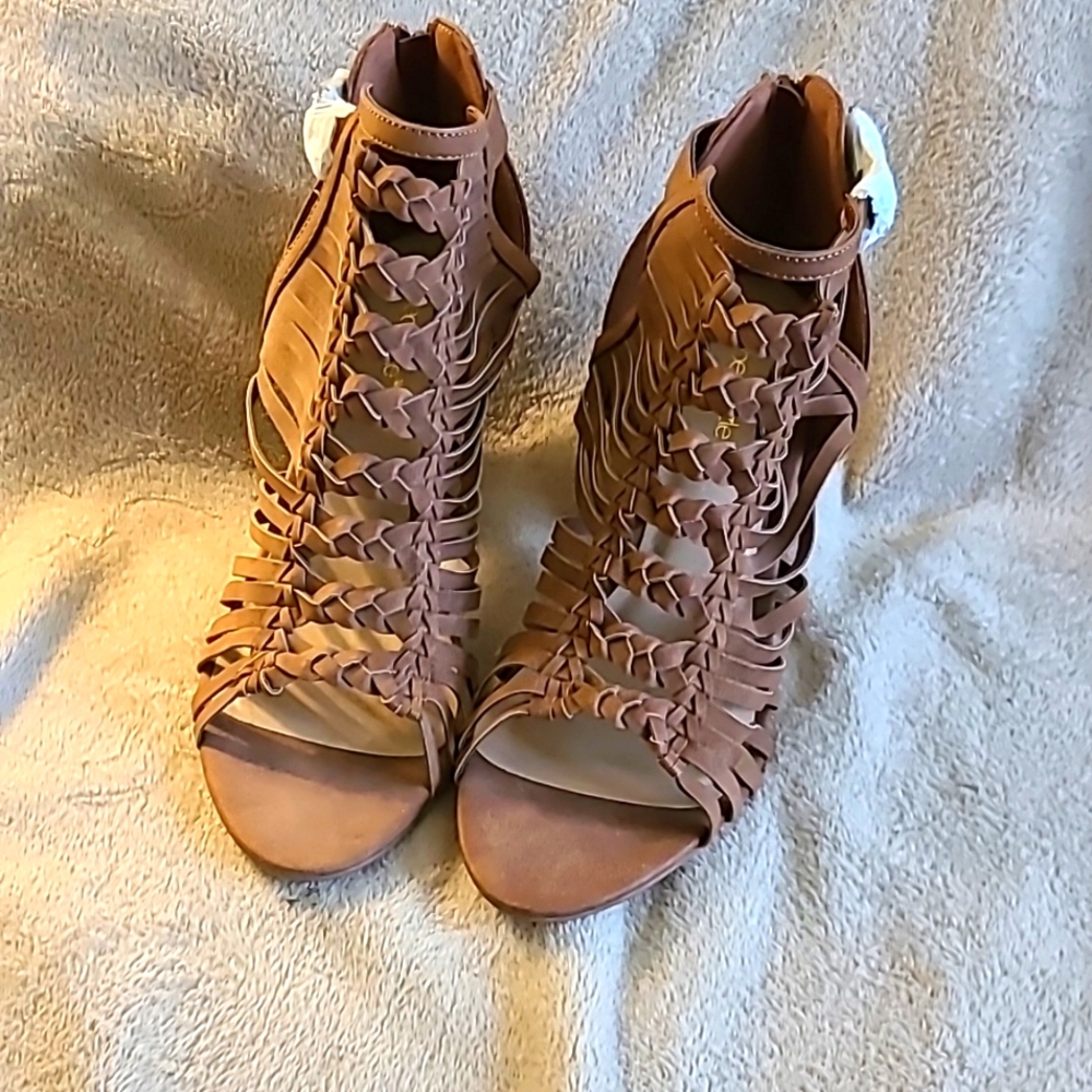 Tan opened toe boots